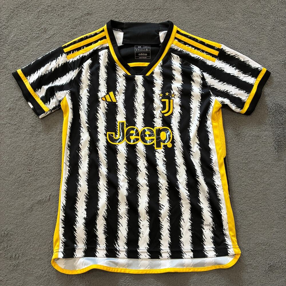 Adidas Juventus 23/24 Home Black Yellow Slim Fit Soccer Jersey Youth Size 24